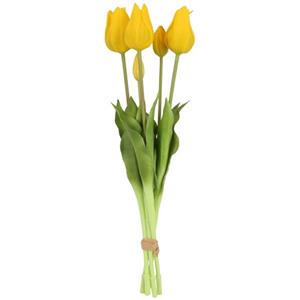 Countryfield Kunst tulpen boeket Greigii - 5x stuks - geel - real touch - kunst zijdebloemen - -