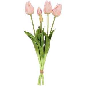 Countryfield Kunst tulpen boeket Greigii - 5x stuks - licht roze - real touch - kunst zijdebloemen - -