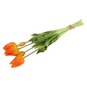 Countryfield Kunst tulpen boeket Greigii - 5x stuks - oranje - real touch - kunst zijdebloemen - -