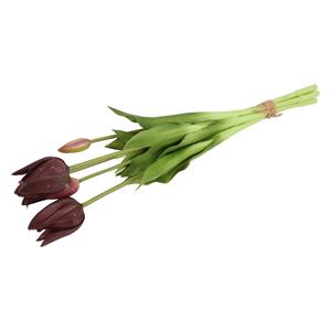 Countryfield Kunst tulpen boeket Greigii - 5x stuks - paars - real touch - kunst zijdebloemen - 45 c -