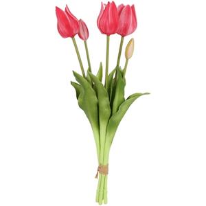 Countryfield Kunst tulpen boeket Greigii - 5x stuks - roze - real touch - kunst zijdebloemen - 45 c -