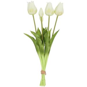 Countryfield Kunst tulpen boeket Greigii - 5x stuks - wit - real touch - kunst zijdebloemen - 45 cm -