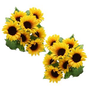 Chaks Zonnebloemen kunstbloemen boeket - 12x - geel - H34 cm -