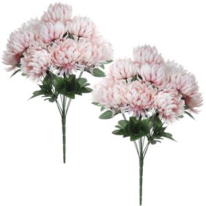 Louis Maes Kunstbloemen boeket crysanten met bladgroen - 2x - lichtroze - H45 cm - Sierbloemen -