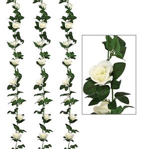 Atmosphera Kunstbloemen slinger rozen - 3x - 230 cm - wit - decoratie - versiering -