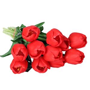 Countryfield Kunstbloemen bosje Tulp Tulipa - 5x - cm - rood - Real Touch - kunst zijdebloemen -