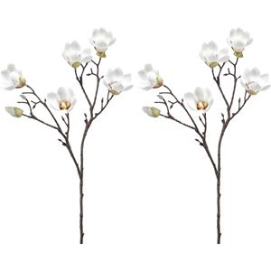Emerald Kunstbloem Magnolia tak - 2x - 65 cm - creme wit - Kunst zijdebloemen -