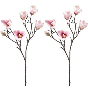 Emerald Kunstbloem Magnolia tak - 2x - 65 cm - lichtroze - Kunst zijdebloemen -