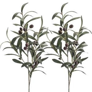 Emerald Kunstbloem Olijf tak - 2x - 75 cm - groen - Olijfboon losse steel - Kunst zijdebloemen -