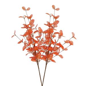 DK Design Kunstbloem Eucalyptus tak Silk - 2x - 72 cm - oranje - losse steel - Kunst zijdebloemen -