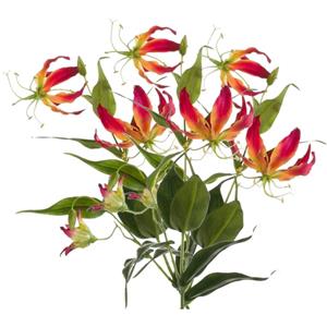 Shoppartners Gloriosa/Klimlelie kunstbloemen/kunstplanten - 2x - rood/geel - 75 cm -