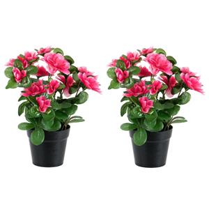 Louis Maes Azalea Kunstbloemen - 2 stuks - in pot - rood/roze - H25 cm -