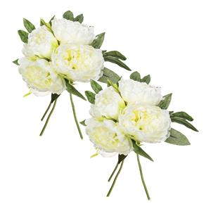 Atmosphera boeket van pioenrozen kunstbloemen - 8 stuks - ivoor wit - H30 cm - witte bloemen -