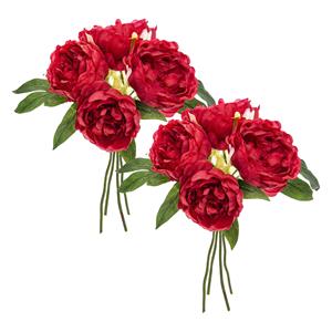 Atmosphera boeket van pioenrozen kunstbloemen - 8 stuks - rood - H30 cm - rode bloemen -