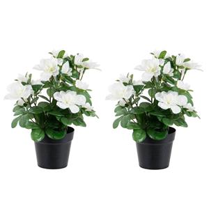 Louis Maes Azalea Kunstbloemen - 2 stuks - in pot - wit - H25 cm -