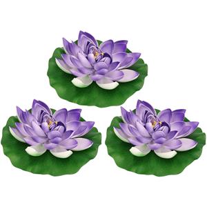 Merkloos Decoratie waterlelie drijvend - 3x - lila paars - kunststof - 26 cm -