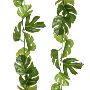 Bellatio flowers & plants Plantenslinger/kunstplant - 2x - Monstera - groen - kunststof - 180 cm - Gatenplant -