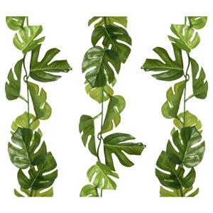 Bellatio flowers & plants Plantenslinger/kunstplant - 3x - Monstera - groen - kunststof - 180 cm - Gatenplant -