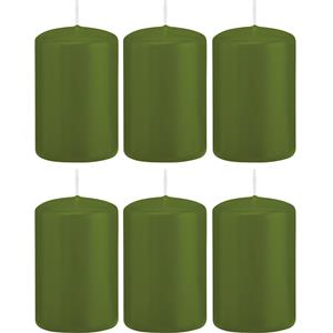 Trend Candles Cilinderkaars/stompkaars - 6x - olijfgroen - 5 x 8 cm - 18 branduren -