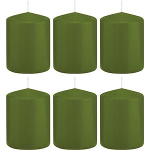 Trend Candles Cilinderkaars/stompkaars - 6x - olijfgroen - 6 x 8 cm - 29 branduren -