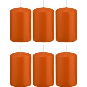 Trend Candles Cilinderkaars/stompkaars - 6x - oranje - 5 x 8 cm - 18 branduren -