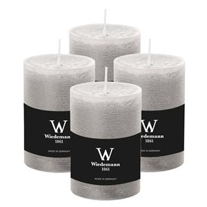 Wiedemann Cilinderkaars/stompkaars - 4x - rustieke kaars - lichtgrijs - 7 x 10 cm - 43 branduren -