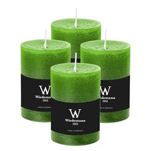 Wiedemann Cilinderkaars/stompkaars - 4x - rustieke kaars - lichtgroen - 7 x 10 cm - 43 branduren -
