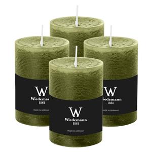 Wiedemann Cilinderkaars/stompkaars - 4x - rustieke kaars - olijfgroen - 7 x 10 cm - 43 branduren -