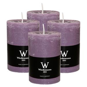 Wiedemann Cilinderkaars/stompkaars - 4x - rustieke kaars - paars - 7 x 10 cm - 43 branduren -