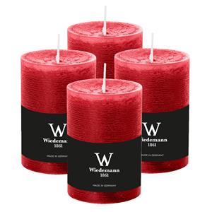 Wiedemann Cilinderkaars/stompkaars - 4x - rustieke kaars - rood - 7 x 10 cm - 43 branduren -