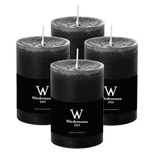 Wiedemann Cilinderkaars/stompkaars - 4x - rustieke kaars - zwart - 7 x 10 cm - 43 branduren -