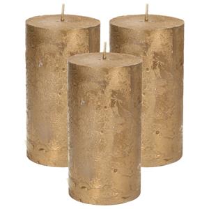 Merkloos Stompkaars/cilinderkaars - 3x - goud - 7 x 13 cm - rustiek model -