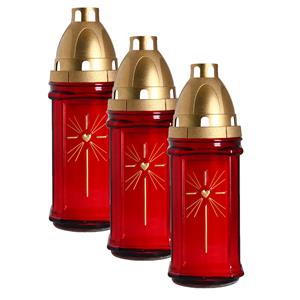 Cosy & Trendy Grafkaars/gedenklicht met deksel rood 8 x 22 cm - 3x stuks - 3 dagen brandtijd - Graflichten/herdenk -