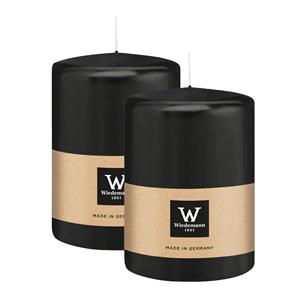 Wiedemann Cilinderkaars/stompkaars groot - 2x - zwart - 15 x 10 cm - 113 branduren -