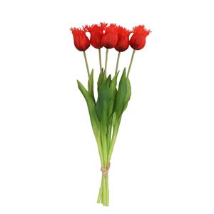 DK Design Kunst tulpen boeket - 5x stuks - rood - real touch - cm -