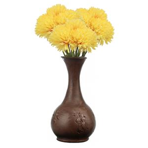 Chaks Kunstbloemen boeket dahlia - 3x - geel - 26 cm - bloemstuk - onderhoudsvrij -