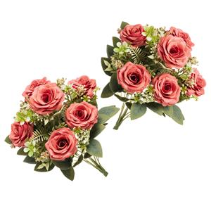 Chaks Huwelijksboeket Rozen - kunstbloemen - 2x - roze - H43 cm -