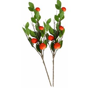 HBX Natural Living Kunstbloem citrusfruit tak clementine/mandarijn - 2x - 80 cm - oranje - losse steel - Kunst zijdeblo -