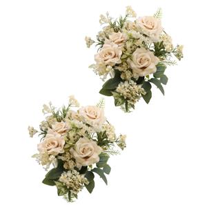 Chaks Bruidsboeket rozen - kunstbloemen - 2x - ivoor/zalm kleurig - H41 cm -