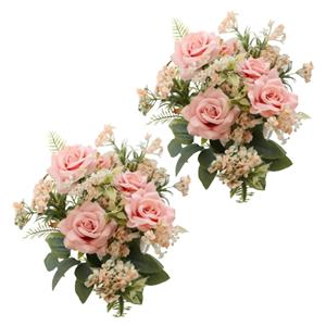 Chaks Bruidsboeket rozen - kunstbloemen - 2x - licht roze - H41 cm -