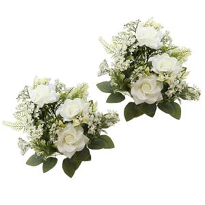 Chaks Bruidsboeket rozen - kunstbloemen - 2x - wit - H41 cm -