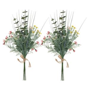 Atmosphera Kunstbloemen boeket Eucalyptus - 2x - 66 cm - Wilde bloemen - groen en kleur -