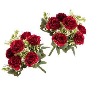 Chaks Huwelijksboeket Rozen - kunstbloemen - 2x - rood - H43 cm -