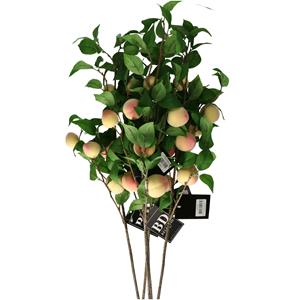 Bellatio Design Kunstbloem fruit tak Perzik - 3x - 76 cm - losse steel - kunst zijdebloemen -