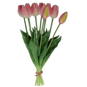 Countryfield Kunst tulpen boeket Fleur - 10x stuks - lichtroze - real touch - cm -