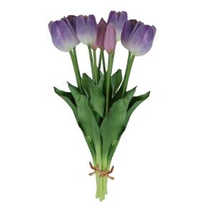 Countryfield Kunst tulpen boeket Fleur - 10x stuks - lila paars - real touch - cm -