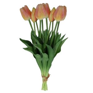 Countryfield Kunst tulpen boeket Fleur - 10x stuks - oranje - real touch - cm -