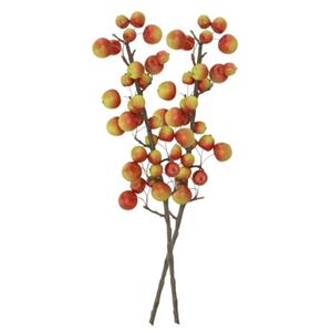 DK Design Kunstbloem fruit tak met appels - 2x - 66 cm - rood/groen - Kunst zijdebloemen -