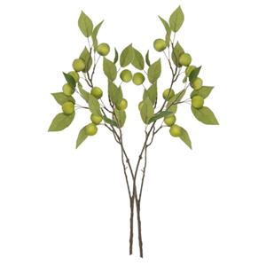 DK Design Kunstbloem fruit tak met appels - 2x - 76 cm - groen - Kunst zijdebloemen -