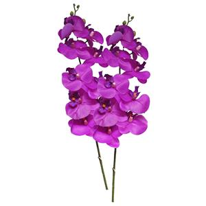 Bellatio Design Kunstbloem Orchidee Bora - 2x - fuchsia - 108 cm - losse steel - kunst zijdebloem - Phalaenopsis -